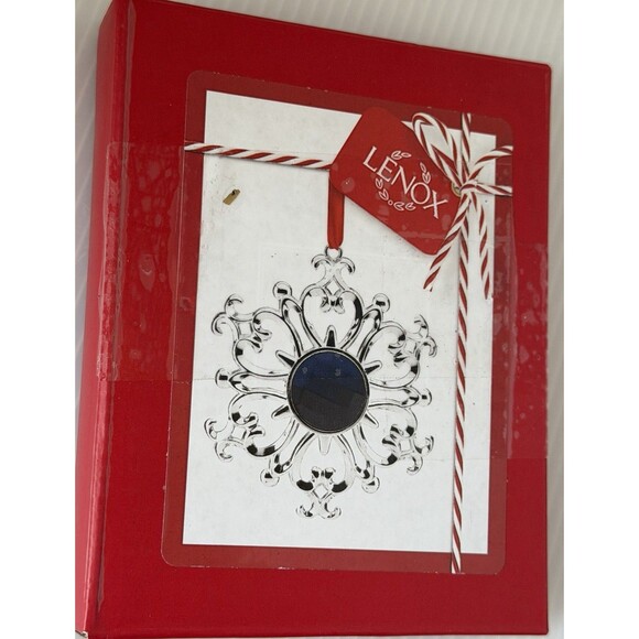 Lenox jeweled Snowflake Christmas Ornament Silverplate Sapphire ornate filigree - Picture 6 of 6